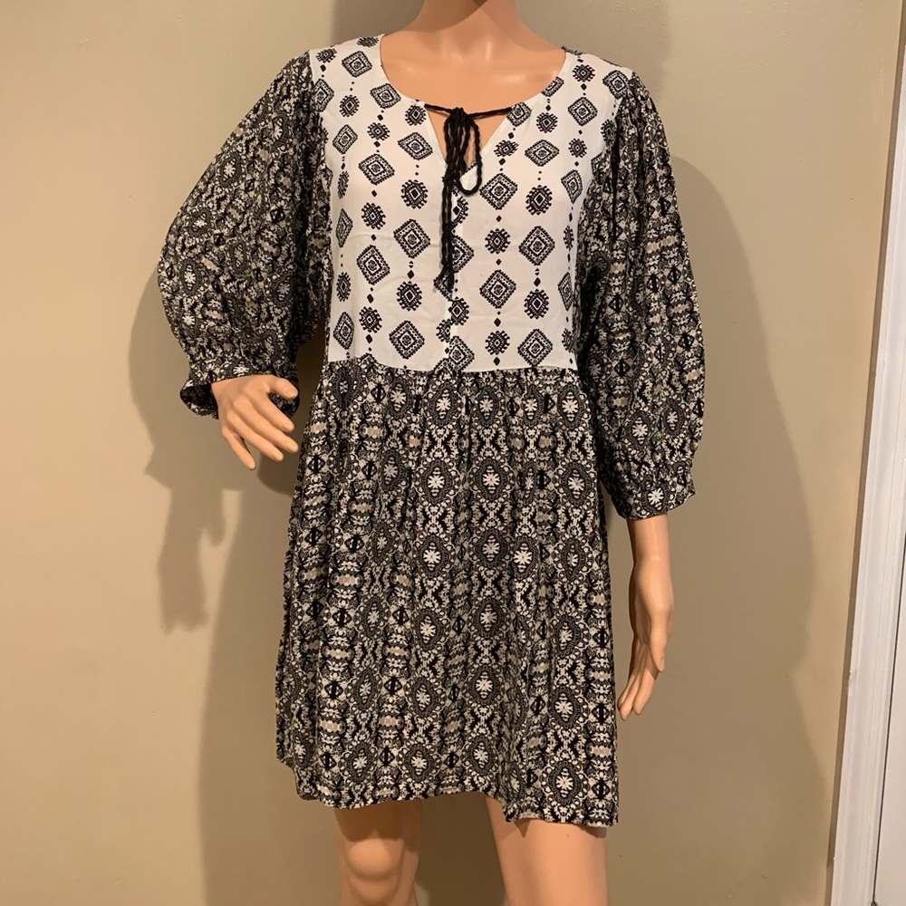 Boho Peasant Beach Tassel Shift Loose Dress SZ M.
